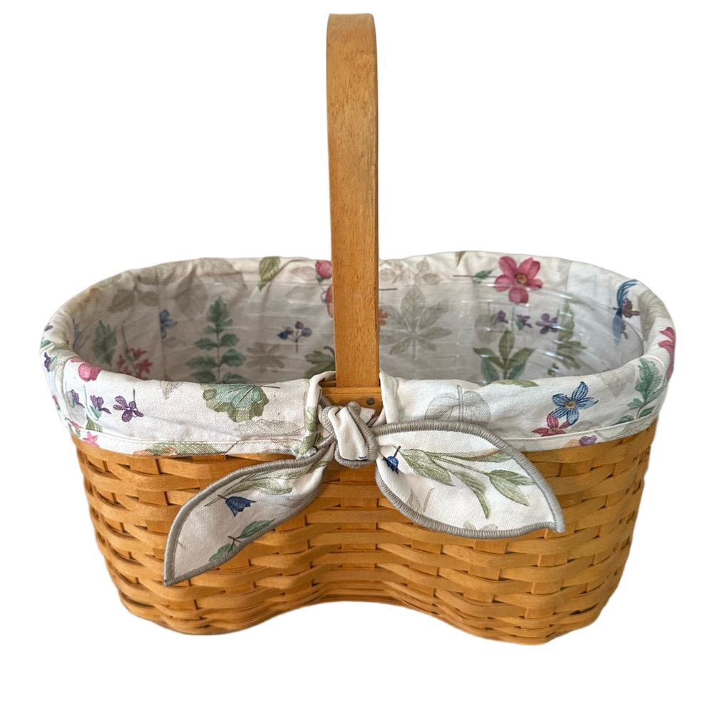 Longaberger Soda or Wine Floral Lined Wicker Basket with Insert for Ice